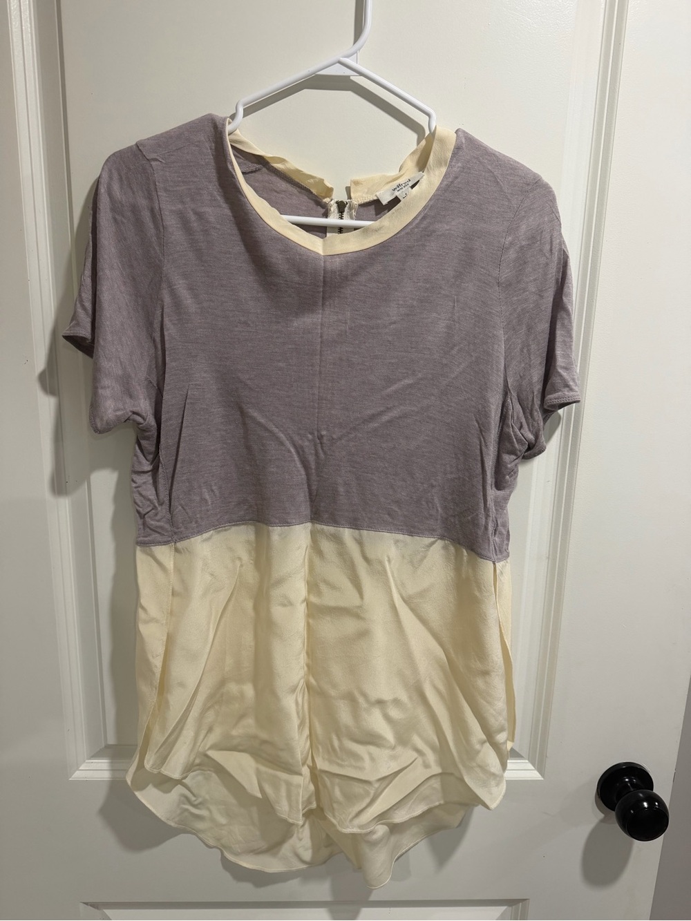 Wilfred Aritzia Silk Blend Blouse Womens Small Lavender Cream Colourblock Top